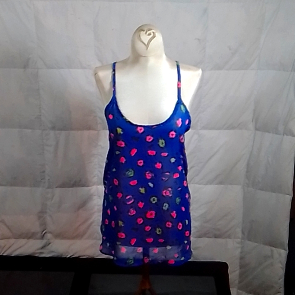 Chris & Carol blue flower print spaghetti blouse